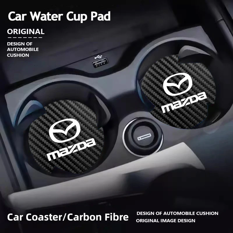 2Pcs Carbon Car Coaster Mat Interior Water Cup Pad Cushion For Mazda 2 3 6 5 Atenza CX3 CX5 MX5 CX7 Axela CX30 CX90 CX60 CX50 MX