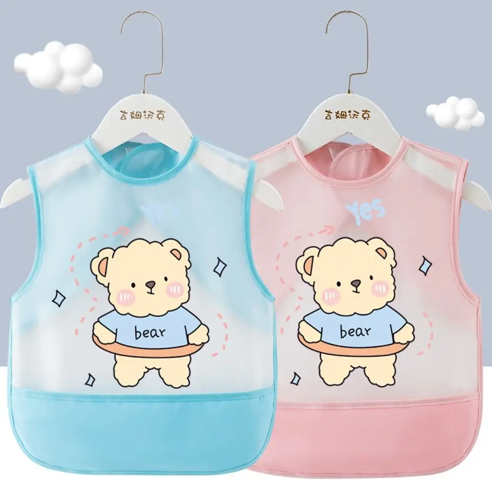 Babero de alimentación para bebé con estampado de animales, impermeable, antisuciedad, sin mangas, cómodo, con diseño de oso, toalla para la saliva, babero para eructos, para bebés y niños pequeños
