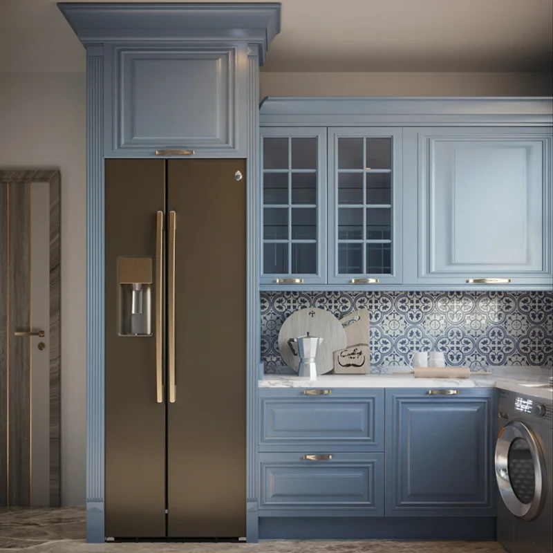 

nc-Custom Modern Nordic Blue Solid Wood Shower Cabins Sky Blue Open Kitchen Custom Island Hotel Use Chengdu Overall Space#