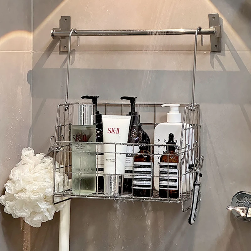 

Полка для ванной комнаты из нержавеющей стали, держатель для геля для душа без сверления, стеллаж для хранения душа с высокой направляющей, корзина для шампуня для экономии места
