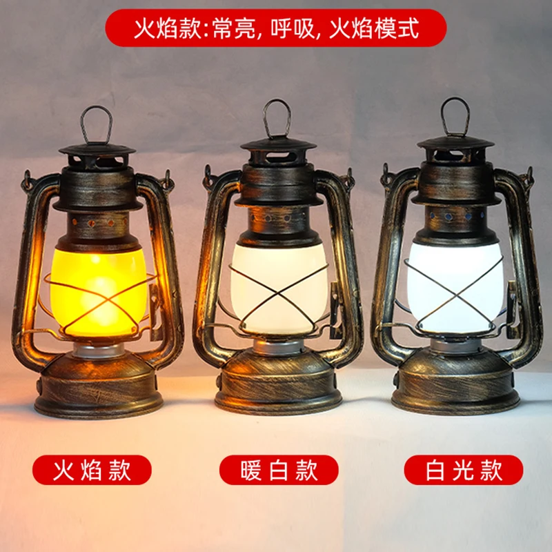 

Retro Portable Lantern Outdoor Camping Kerosene Lamp Dynamic Flame Lamp Battery Powered LED Table Lamp Night Light Horse Lantern