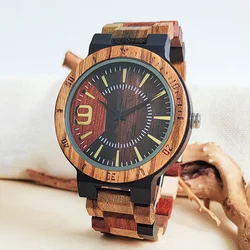 Colored Wooden Watch Man Fashion Luxury Clock Men's Quartz Wood Wrist Watches Personalized Anniversary Gift Husband reloj madera