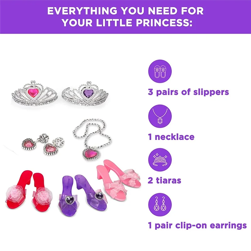 75STO-Princess Dress Up Shoes For Kids  Princess Heels Tiaras And Jewelry Set Toddler Gifts For Ages 3, 4, 5, 6, Birthday Gift A