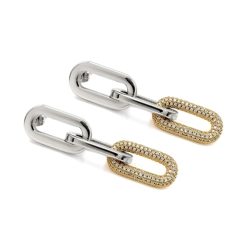 Exaggerated Stainless Steel Chain Drop Earrings for Women Crystal Link Long Dangle Earring Studs Statement Link Earrings