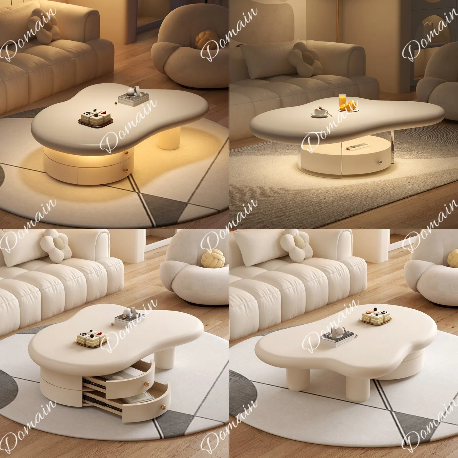 Trendy French Cream Style Floating Cloud Coffee Table Acrylic Simple Modern Living Room Small Apartment