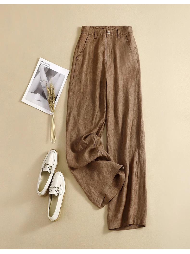 Linen High Waist Solid Color Wide Leg Pants Summer New Korean Women Loose Large Size Fashion Temperament Drape Casual Straight P