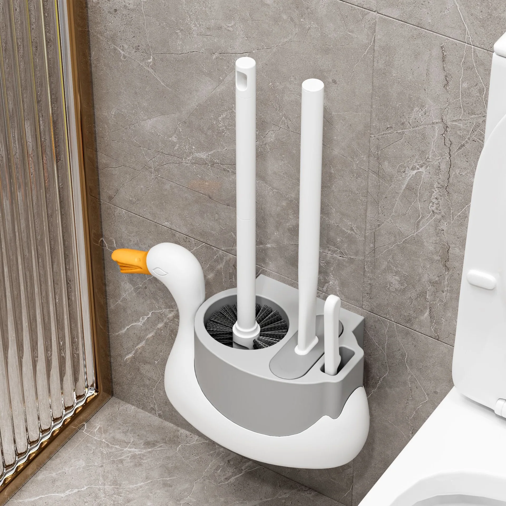 

White Swan 3-in-1 Toilet Brush Wall Hanging Household No Dead Ends Toilet Brush Set Toilet Brush Cleaning Bathroom Accessories