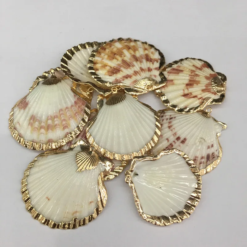 1pc Natural Seashell Charms Scalloped Seashell Wrapped Gold Edge Pendant DIY Necklace Earrings Jewelry Making Supplies Craft