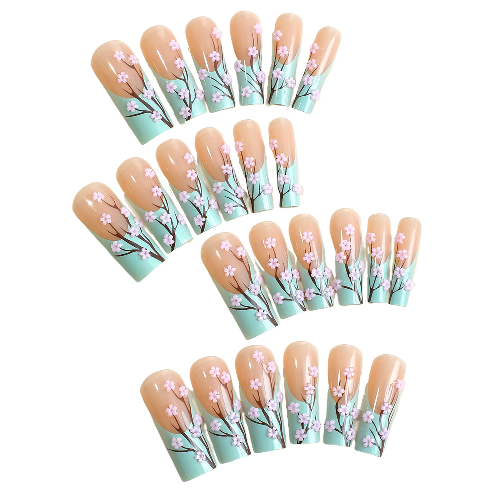 Long Ballerina Ultra-thin Fake Nail No Fading Waterproof Nail with Safe Adhesive for Women and Girl Nail Salon