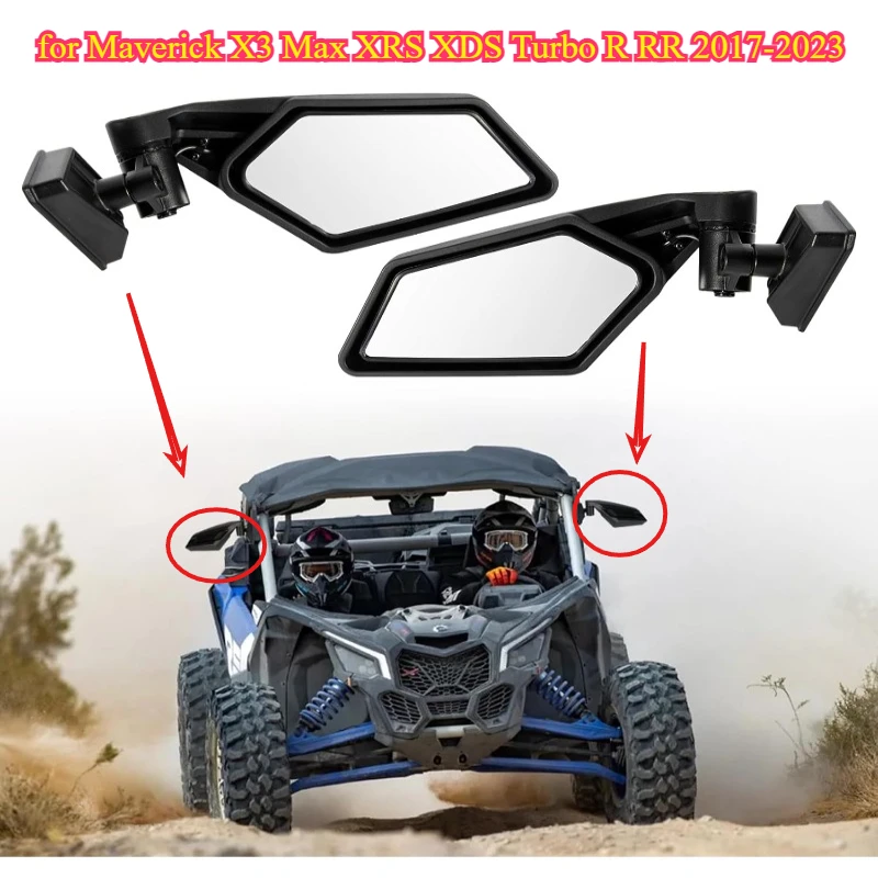 

UTV Side Mirrors Rear View Racing Mirrors Upgraded 360 Degree Adjustment Fit for Maverick X3 Max XRS XDS Turbo R RR 2017-2023