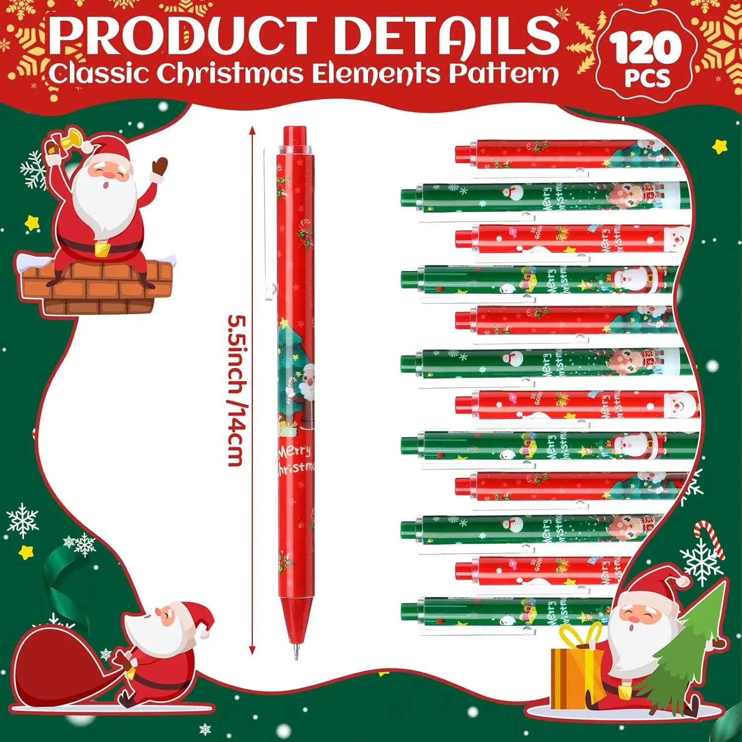 12 Pcs Christmas Gel Pens with Fun Holiday Themes for Writing Tools School Stationery