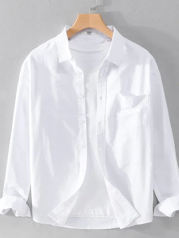 

Мужская длинная ткань Sve Ox из чистого хлопка, весенне-осенняя повседневная свободная деловая белая модная верхняя одежда, дышащая молодежная одежда...