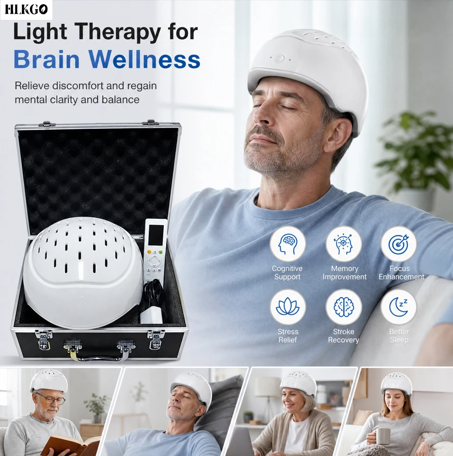 HLKGO 1050nm Near Infrared Light Therapy Helmet 280 Diodes PBM Brain Device for Parkinson Stroke Autism Neurofeedback Machine