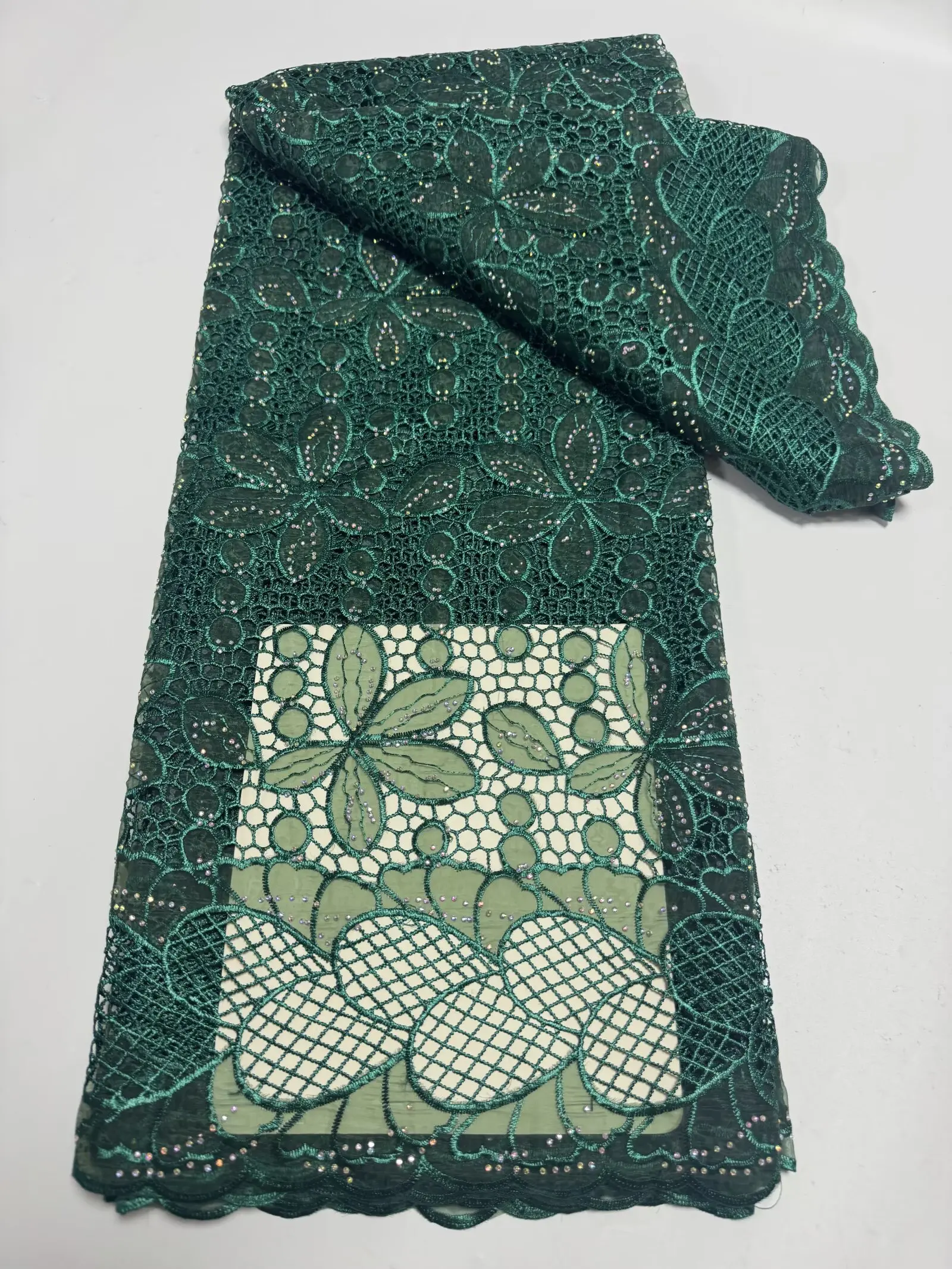 

Laser Embroidery Guipure Lace Fabric African Cord Lace Fabric 2025 High Quality Nigerian Water Soluble Material With Stones Dres