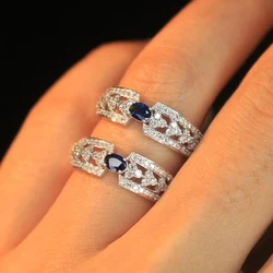 Huitan Retro Women Ring with Bling Blue/White Cubic Zirconia Fancy Finger Accessory for Vintage Party Temperament Female Jewelry