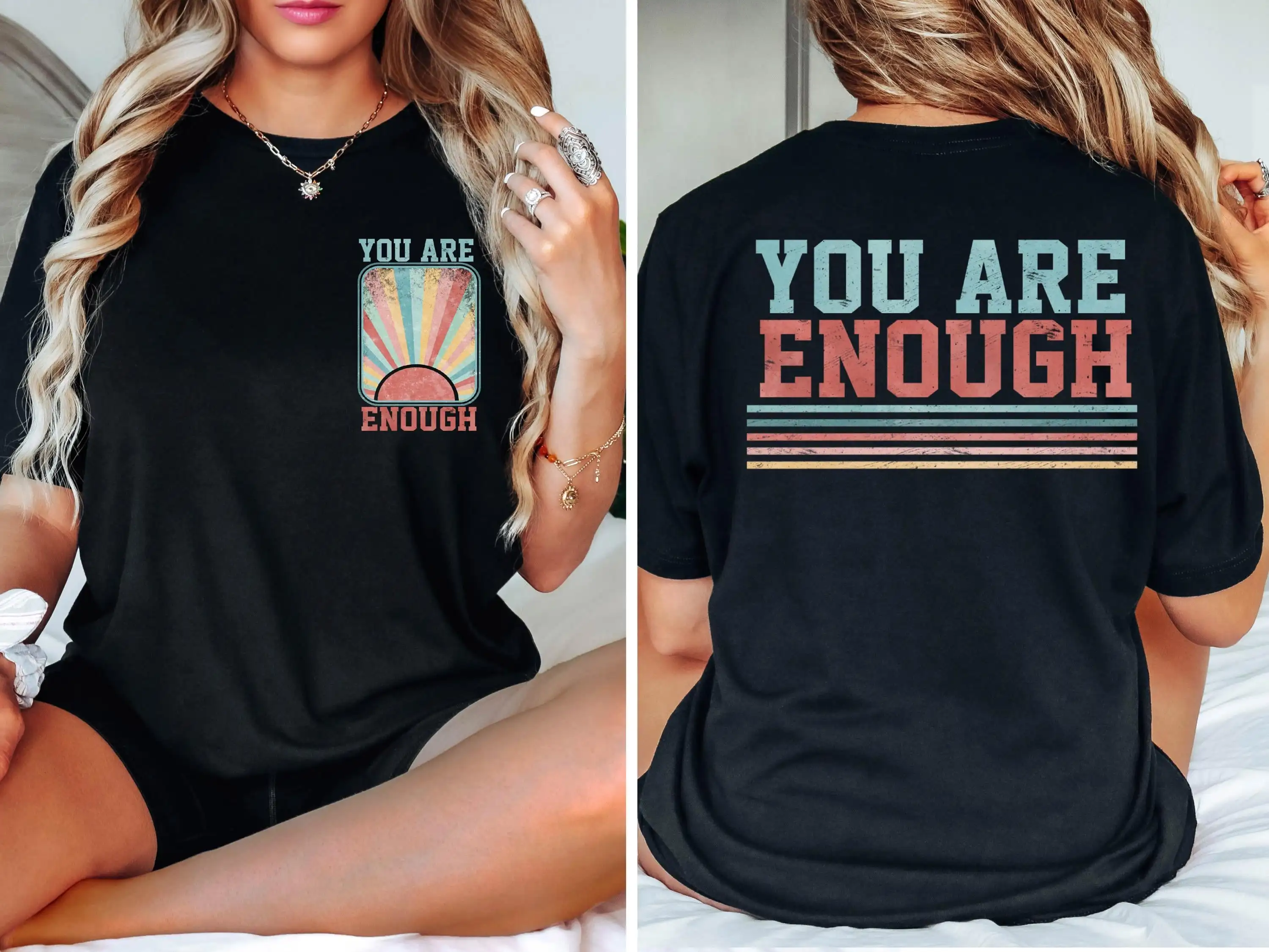 

You Are Enough T Shirt Motivational Therapist Anxiety Inspirational Support Positive Rainbow