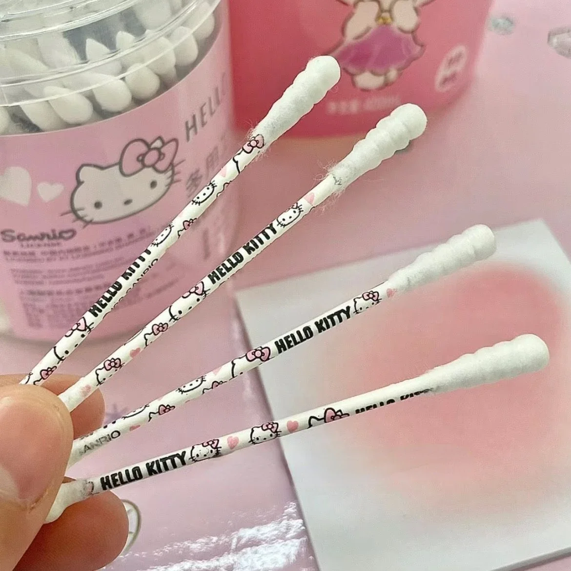 120pcs Sanrio Hello Kitty My Melody Printing Sanitary Swabs Ear Cleaning Makeup Cotton Swabs Double Head Disposable Multipurpos