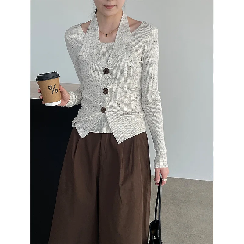 

Taochuan High-End Mixed Color Knitted Top Women's Autumn Vintage Large Button Knitwear Casual Comfortable Woolen Sweater