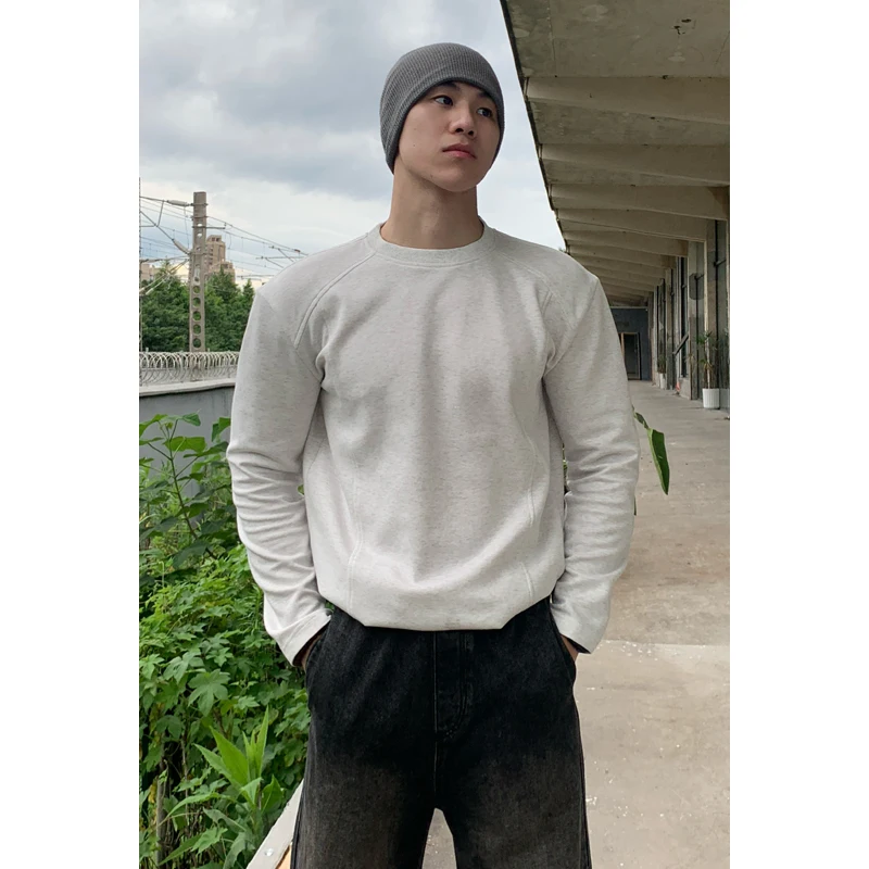 

Solid Color Base Shirt 45.8% Cotton Breathable Sweat-absorbent Stretch Long-sleeved O-neck T-shirt Daily Casual Plus Size M-5XL
