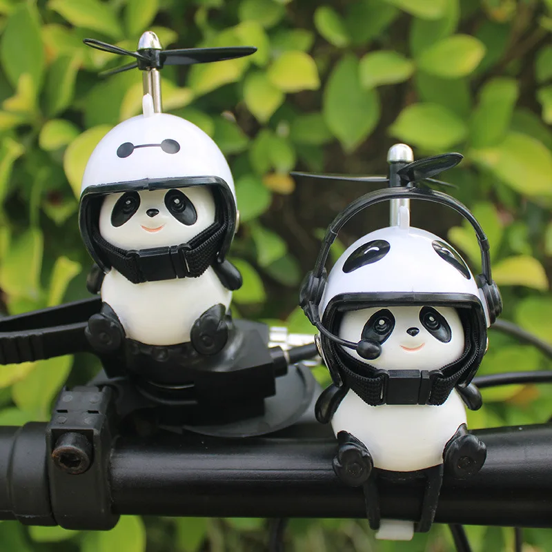 Motorcycle Handlebar Decoration Bike Electric Cute Panda Cartoon With Helmet Airscrew Ornaments Riding Equipment Accessories