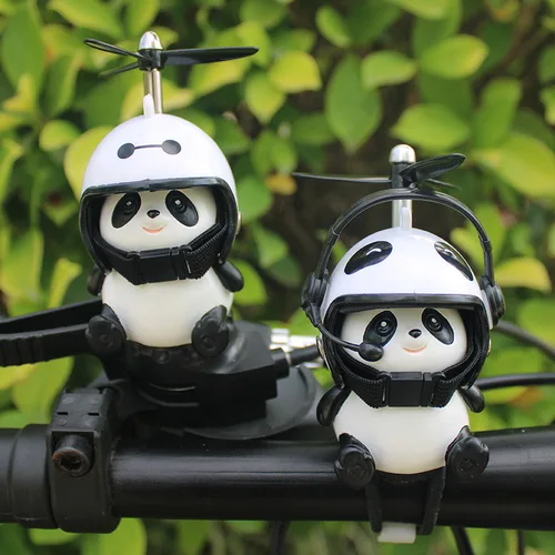 Decoración de manillar de motocicleta eléctrica, accesorios de equipo de equitación, bonito Panda de dibujos animados con casco, adornos de Airscrew