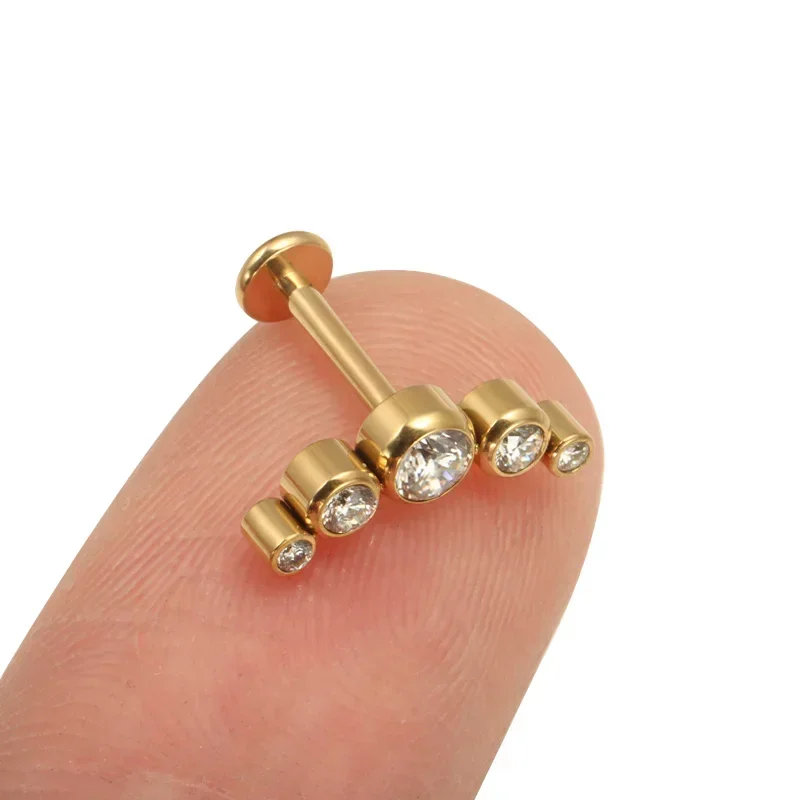 ZOOR ASTM F136 التيتانيوم اللولب ثقب 16 جرام 18 جرام موضوع داخلي Labret الشفاه الغضروف الزركون الزنمة أقراط مجوهرات للجسم