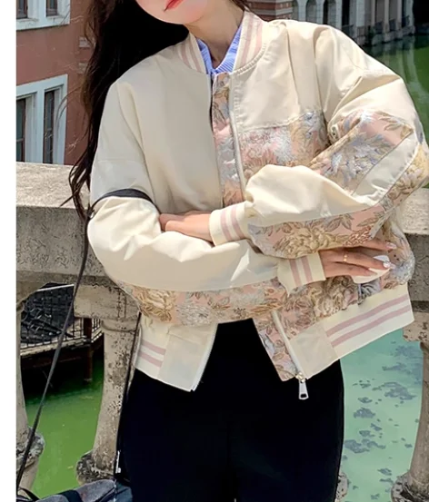 جديد الصينية رائعة التطريز طباعة الترفيه الرجعية موضة البيسبول سترة المرأة ربيع الخريف النسخة الكورية بلوزات فضفاضة #5