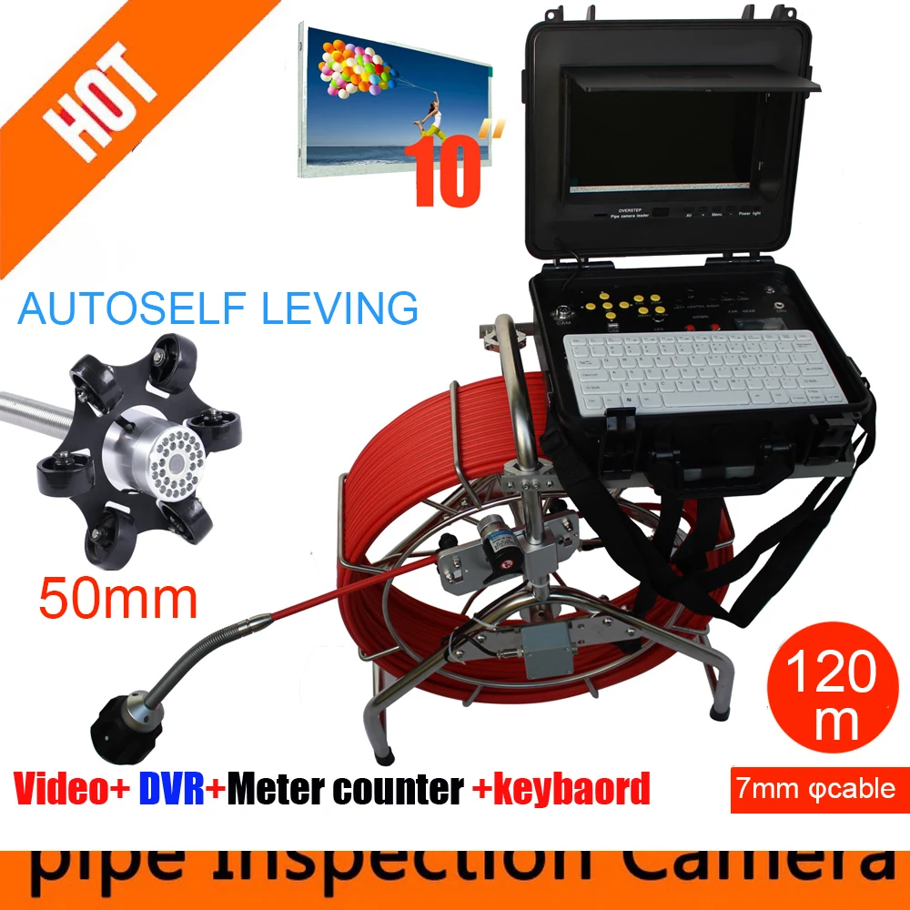 120m 50mm autoself leving 512hz sonda head Sewer Drain camera endoscope inspection camera Sewer Cameras with meter counter