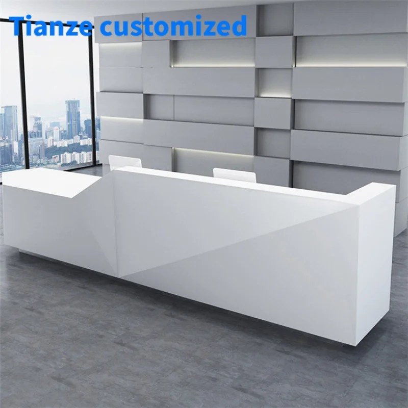 

（customized）Custom Made Wood Spray Paint Marble Countertop Modern Style Front Hotel Reception Desks White Design