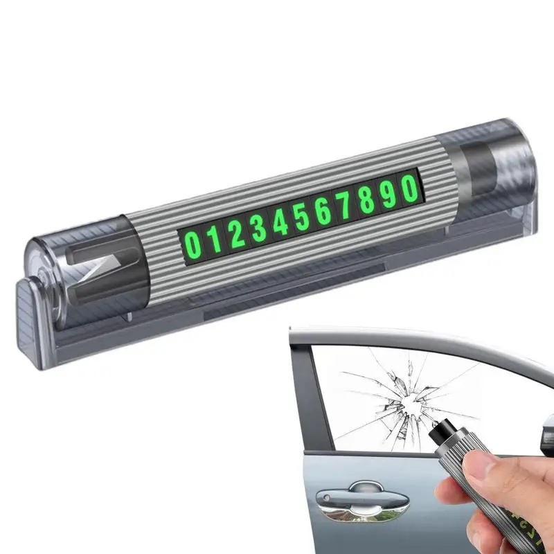 3 In 1 Temporary Car Parking Number Plate Safety Hammer Seat Belt Cutter Luminous Auto Phone Number Card Auto Window Breaker