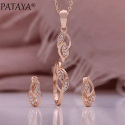 PATAYA Lucky Leaf Hollow Earrings Rings 585 Rose Gold Color Ethnic Bride Wedding Jewelry Sets Fashion 2023 Women Party Usual Set