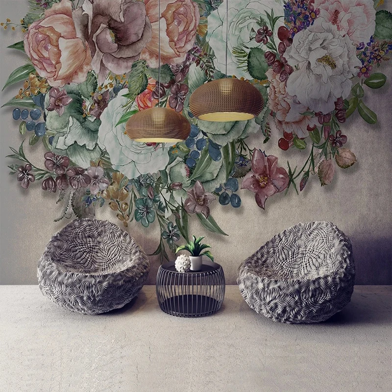 European Vintage Hand-painted Flowers Mural Wall Paper Living Room Sofa Background Wall Papel De Parede Home Décor Tapety Fresco