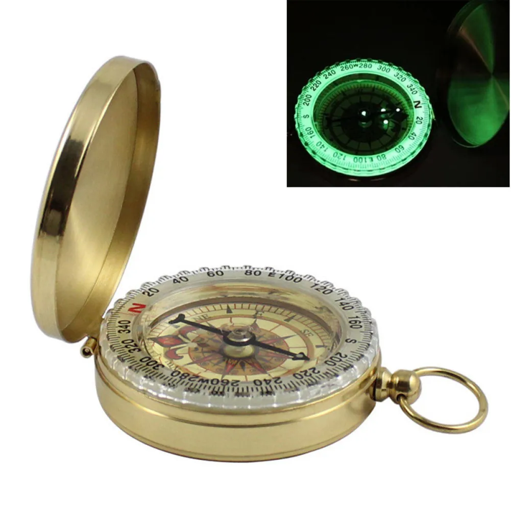 Protable Luminous Pocket Brass Compass Retro Watch Style Military Army Compass Outdoor Camping Hiking Survival Navigation Tools