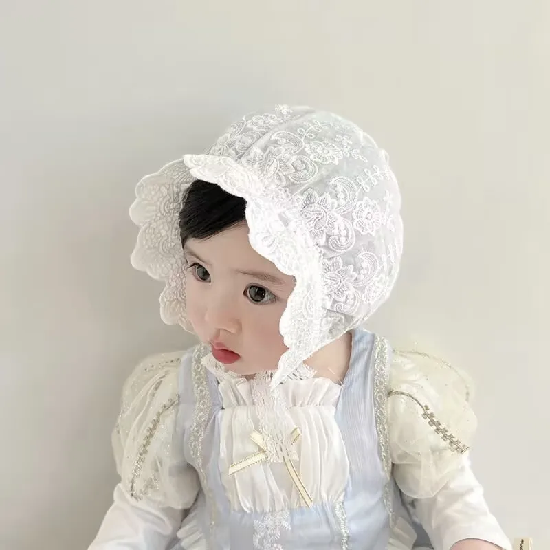

Hollow Out Lace Flower Embroidery Baby Hat Mesh Floral Solid Color Princess Hat Baby Cap Newborn Hat Birthday Photography Prop