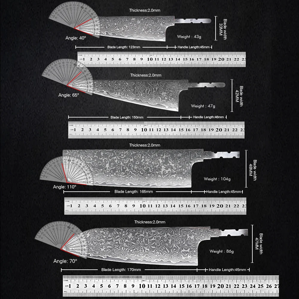 TURWHO 1-7PCS DIY Hand Forged Chef Knives Blank Blade Japanese Damascus Steel AUS-10 Kitchen Knife Knife Making Handmade Knife