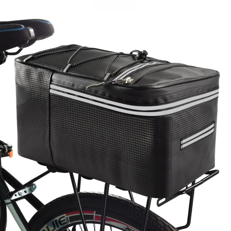 

12L/15L Bicycle Shelf Bag Waterproof Rear Seat Rack Bags Reflective Stripes Zipper Pu Multi Pocket Travel Bag With Rain Cover