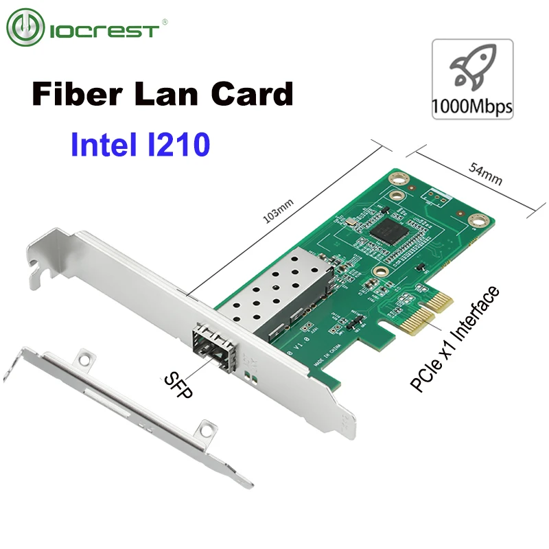 IOCREST Intel 210 PCIex1 Fiber 1000Mbps Lan Card Gaming Adaper PCI Express 1G Single Port Gigabit Network NIC for Desktop Server