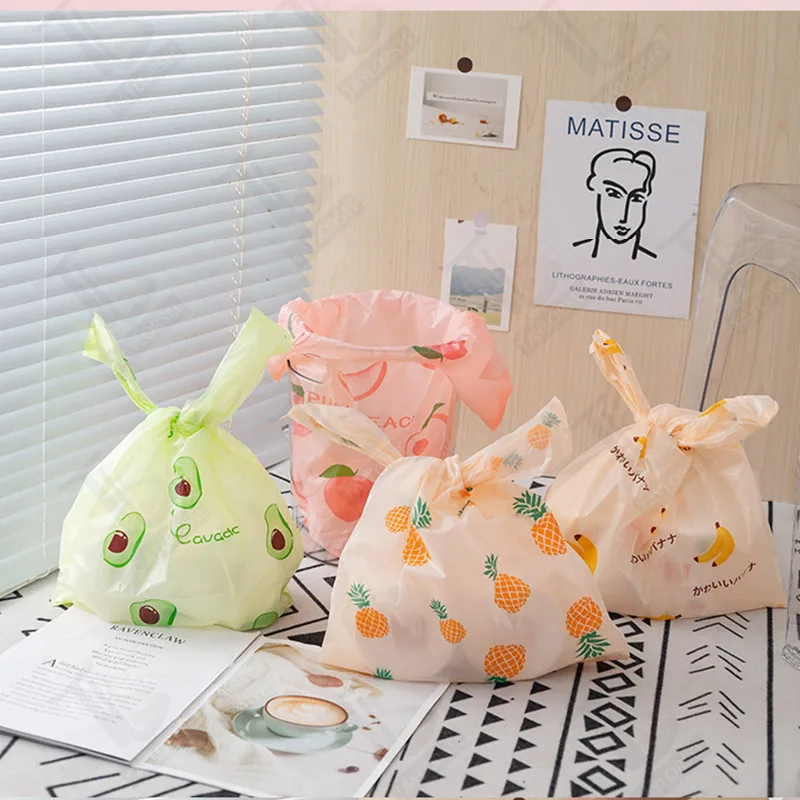 

50 Pcs Cute Fruit Plastic Bag Carry Out Bags With Handle For Small Business Food Packaging Retail Supermarket Grocery Shopping