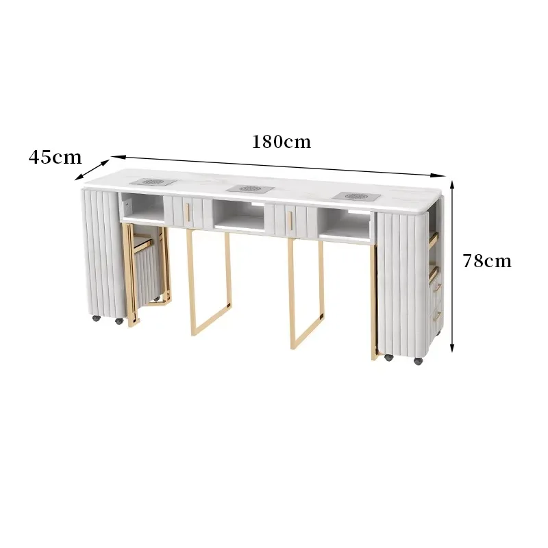 

Nail Dust Collector Multiple Tables Built in Nail Salon Furniture White Gold Nail Table Luxury Manicure Table