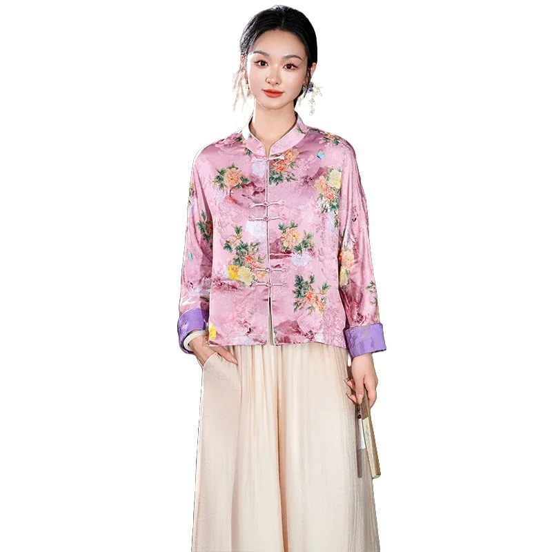 

Traditional Chinese Clothing for Women vintage Button Purple Long Sleeved Shirt