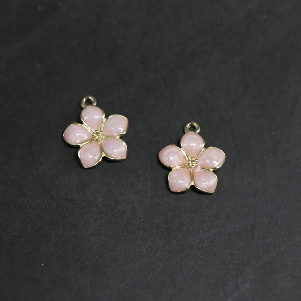 50Pcs Camellia Flower Charm Pendant Enamel Colored Gold Plated Lead Nickel Free Jewelry Making DIY Accessories Craft Supply