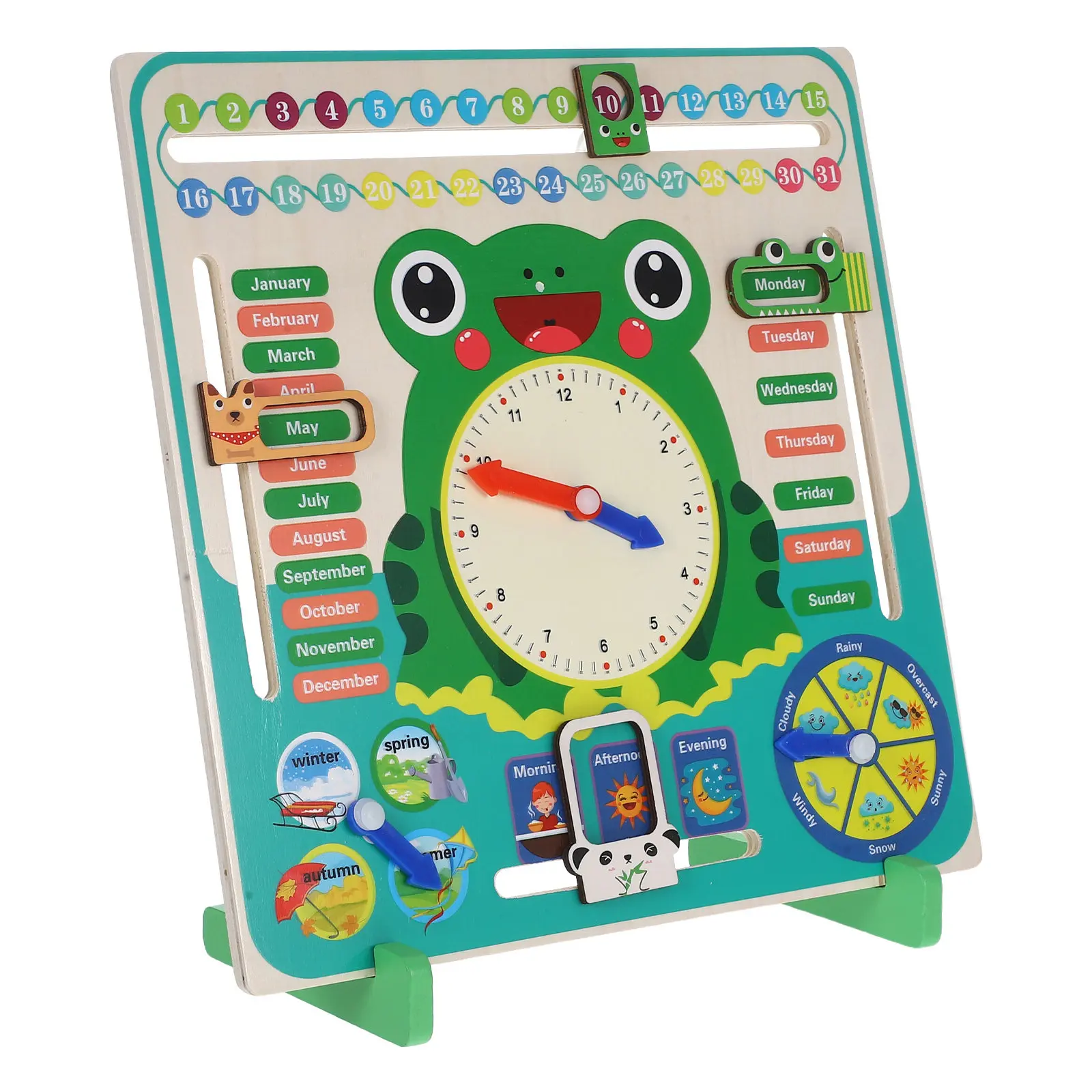 children's-wooden-frog-clock-calendar-educational-cognitive-learning-date-teaching-aid-classroom-supplies-interactive