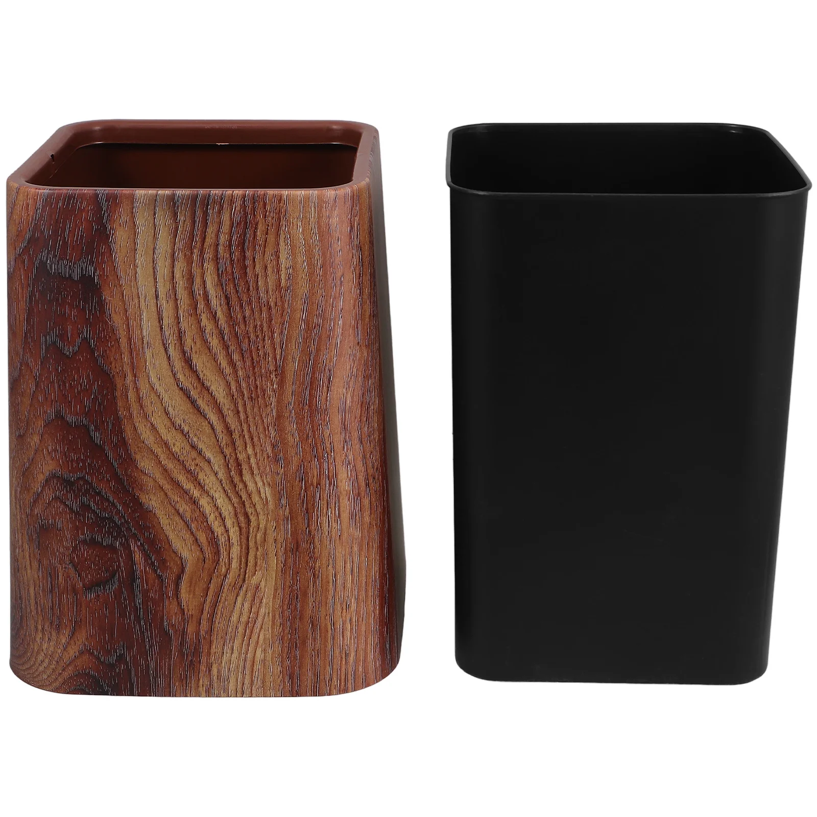

Faux Wood Grain Trash Can Double Layer Design Large Capacity PP Material Easy Clean for Kitchen Office Home