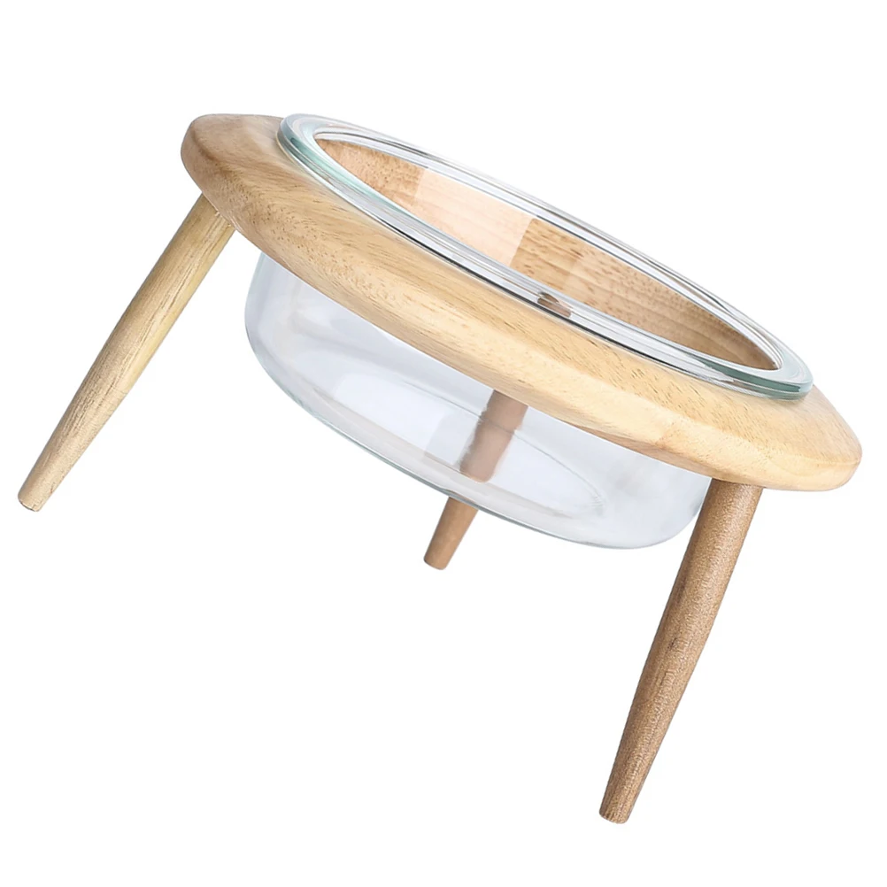 

1 Set Glass For Cats Dogs Eco-Friendly Elevated Feeder Dish With Rack Water Bowl Neck Protection Khaki Pet Bowls High Base Cat