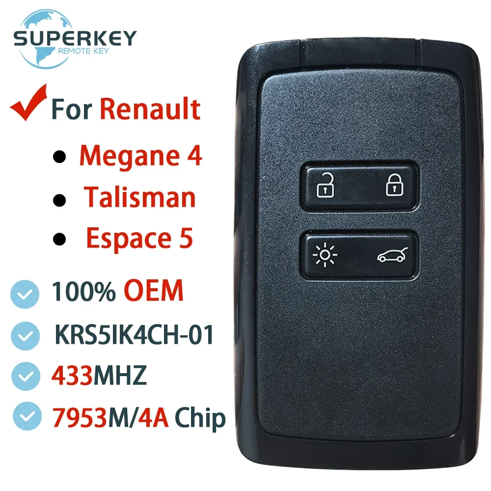 KR5IK4CH-01 Original OEM Smart Keyless Card Key 434Mhz 4A Chip For 2016 2017 2018 2019 Renault Megane 4 Talisman Espace 5 Kadjar