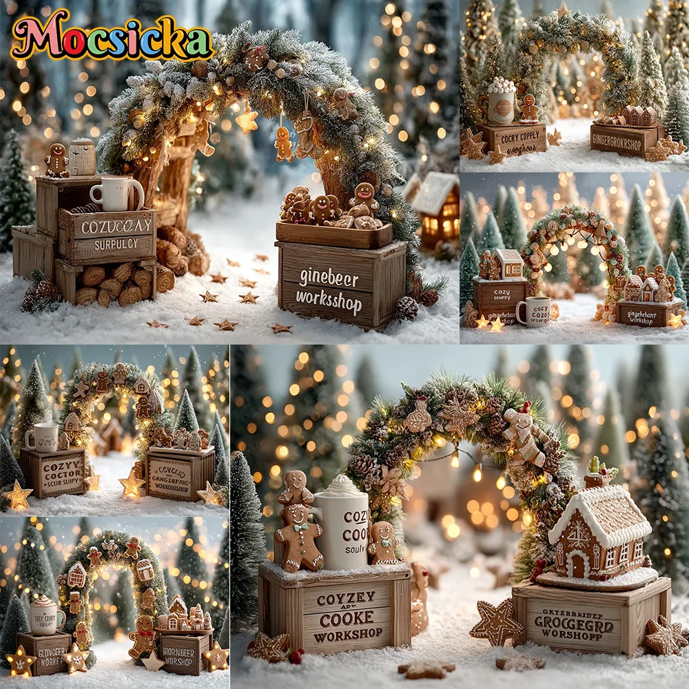Mocsicka Photography Background Christmas Cookie Man Wreath Decoration Kids Family Xmas Holiday Party Portrait Studio Props