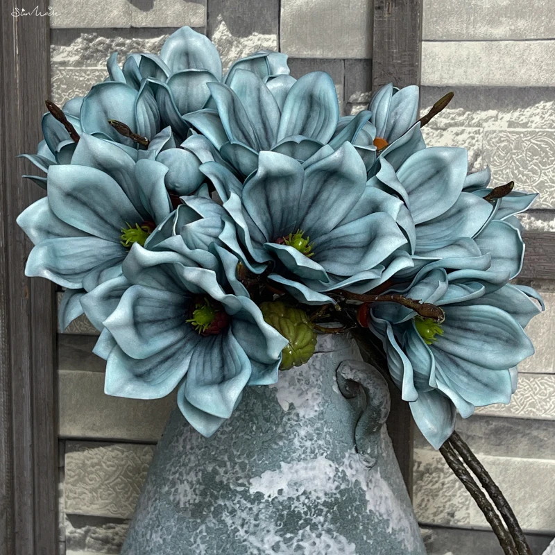 SunMade Luxury EVA Queen Magnolia Bouquet Home Wedding Decor Dining Table Decoration Accessories Blue Flowers Christmas Flores