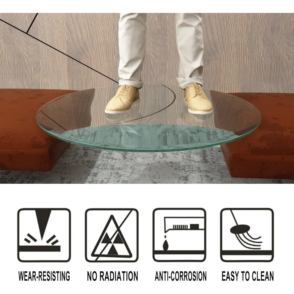 Tampo de mesa de jantar redondo de vidro temperado, 36 de diâmetro, 1/4 de espessura, bordas polidas, ideal para restaurantes e jantar em casa