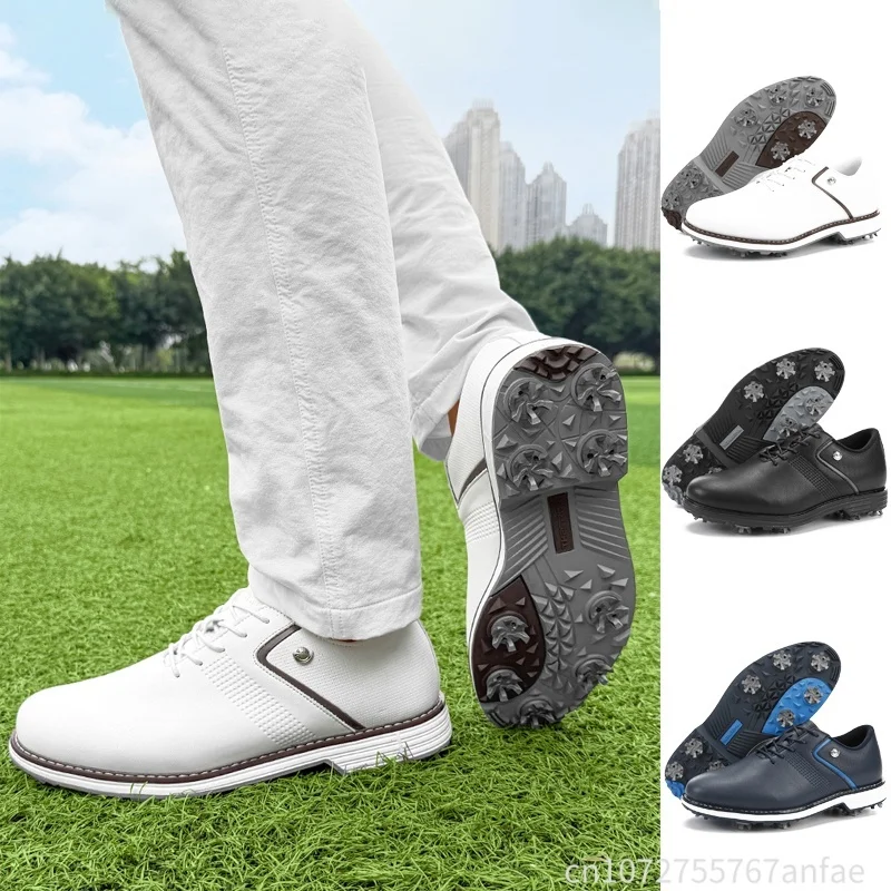 

Men's Golf Shoes with Nails Anti-slip Breathable Wear-resistant Outdoor Sports Shoes Large Size Casual Leather Stitching