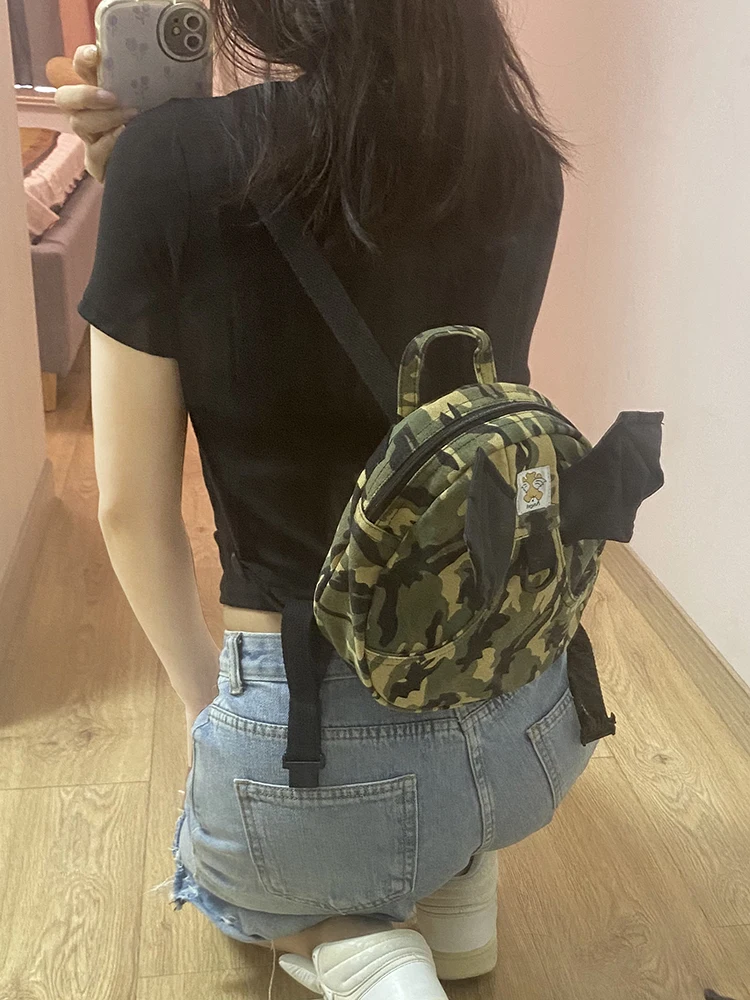 Camo Wing Bag Adult Versatile Campus Student Cute and Cute Girl Canvas Backpack